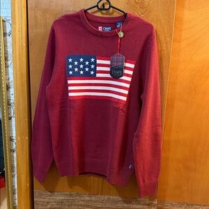 Chaps Men's Burgundy Sweater with Flag Design